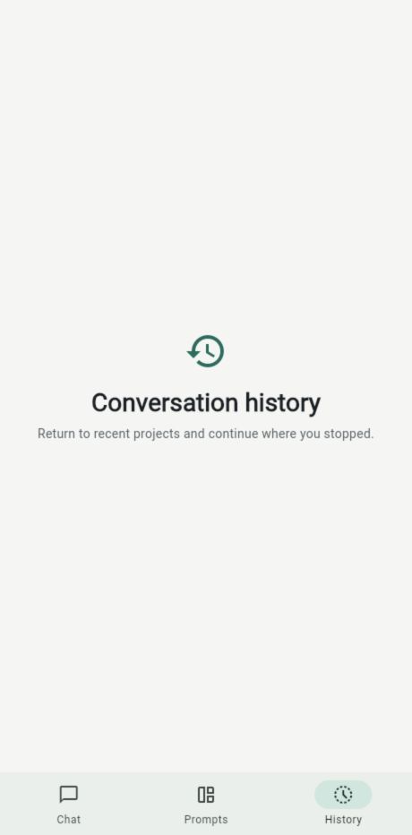AI Workspace conversation history screen.