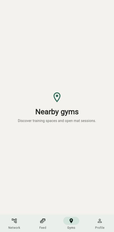 Dojo Network gyms navigation screen.