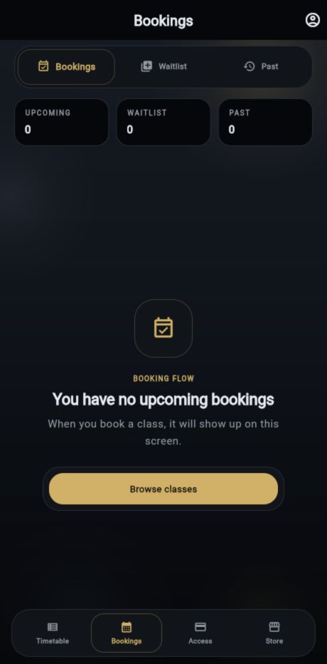 Wellness Studio bookings screen.