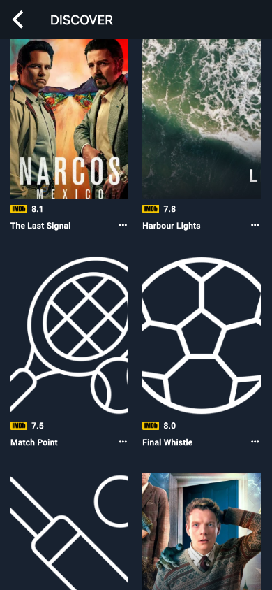 Media Discovery mobile catalog screen