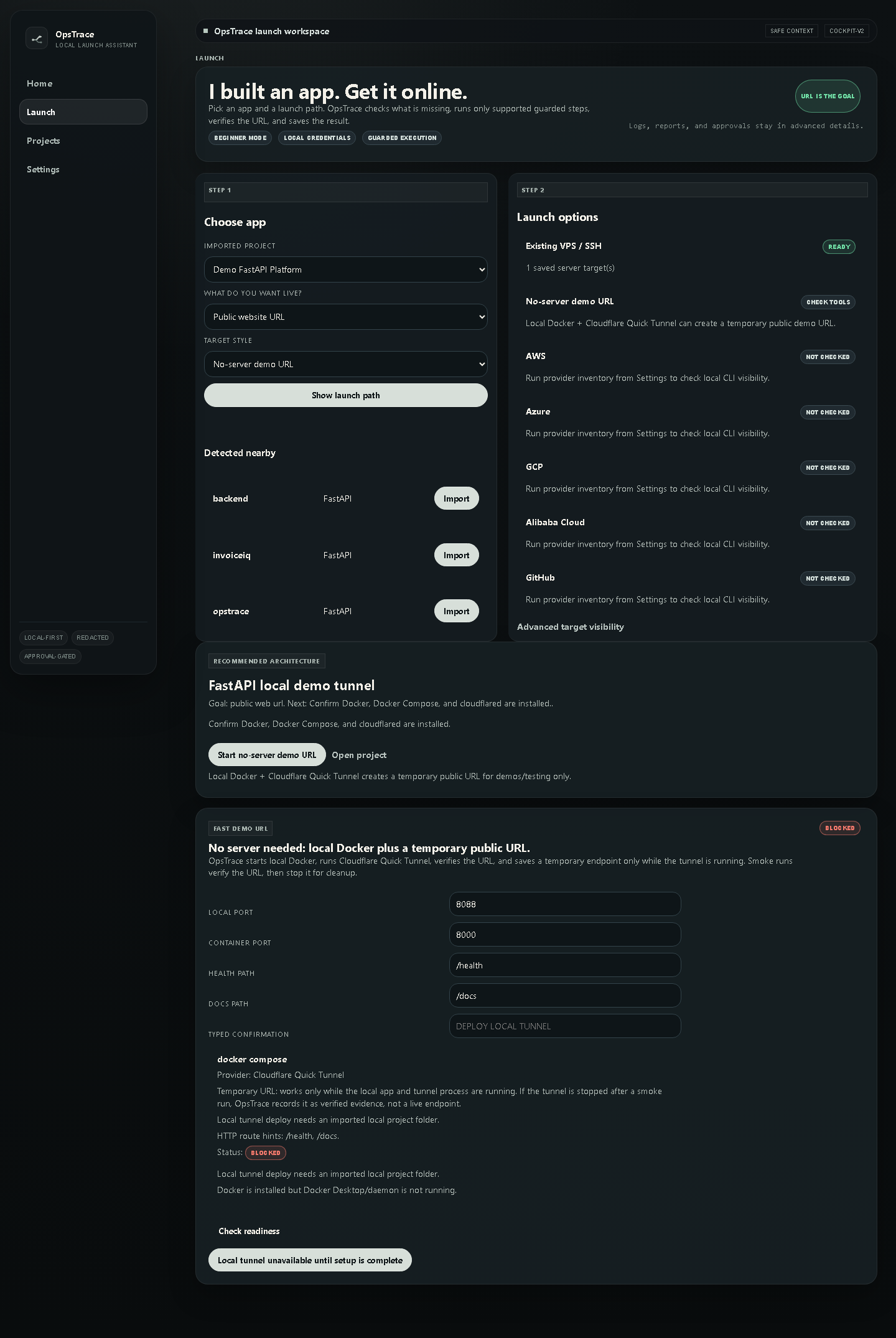 OpsTrace deployment debugging workflow